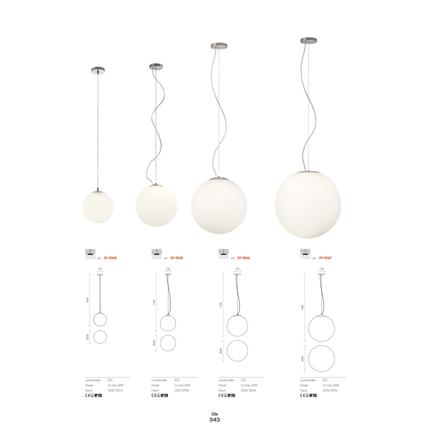 Redo 01-1064 - Kattokruunu johdossa OLA 1xE27/42W/230V halkaisija 20 cm