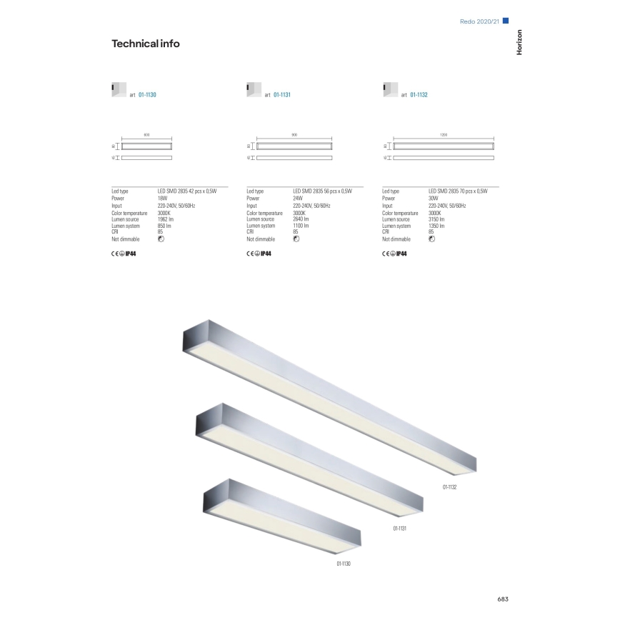 Redo 01-1132 - Kylpyhuoneen LED-peilivalo HORIZON LED/30W/230V 120 cm IP44