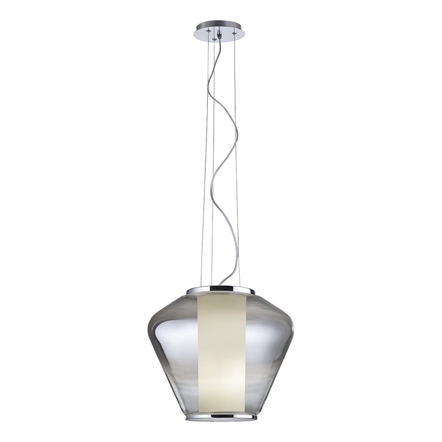 Redo 01-1139 - FUSION-riippuvalaisin vaijerilla 1xE27/42W/230V, halkaisija 30 cm, kiiltävä kromi/savunvärinen