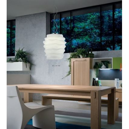 Redo 01-1141 - Riippuvalaisin MAGMA vaijerilla 1xE27/42W/230V, Ø 30 cm, kiiltävä kromi/valkoinen