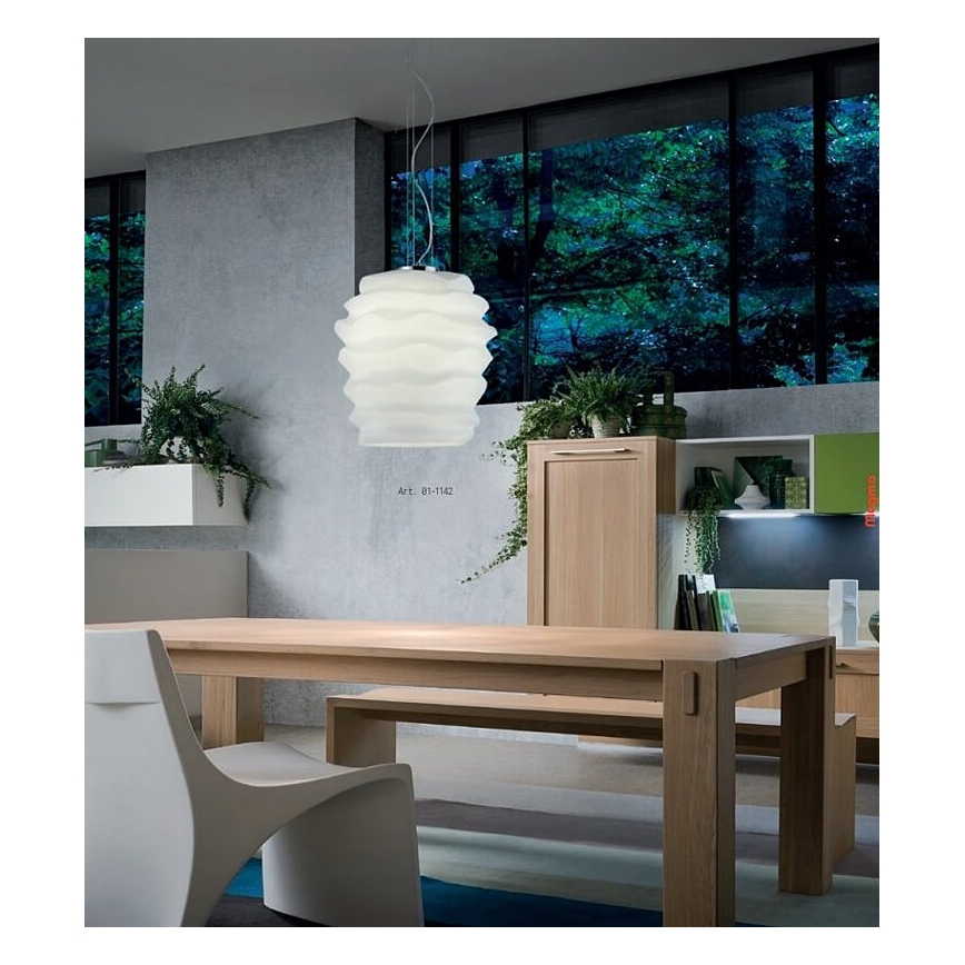 Redo 01-1141 - Riippuvalaisin MAGMA vaijerilla 1xE27/42W/230V, Ø 30 cm, kiiltävä kromi/valkoinen