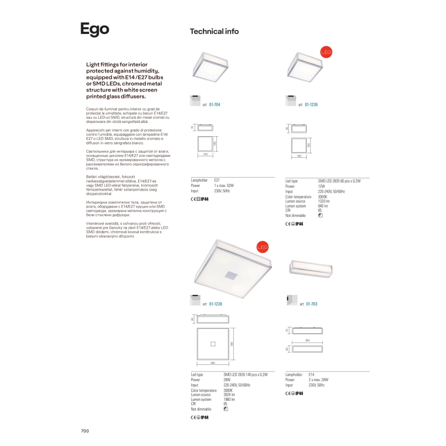 Redo 01-1236 - EGO LED/12W/230V IP44 kylpyhuoneen kattovalaisin, kiiltävä kromi