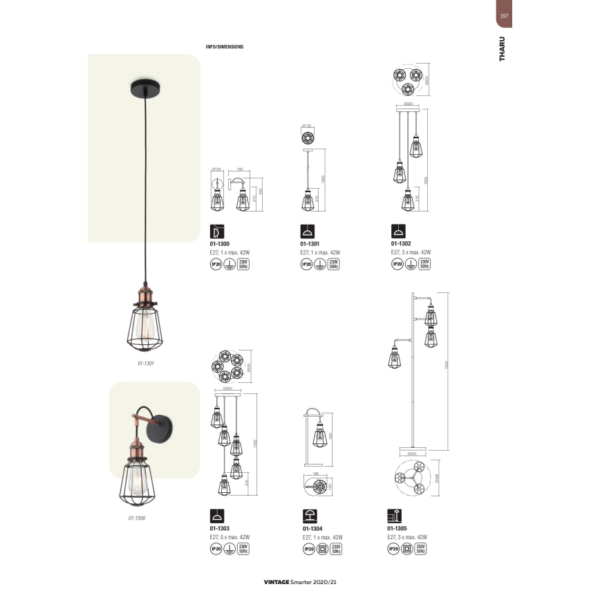 Redo 01-1301 - Kattokruunu narulla THARU 1xE27/42W/230V