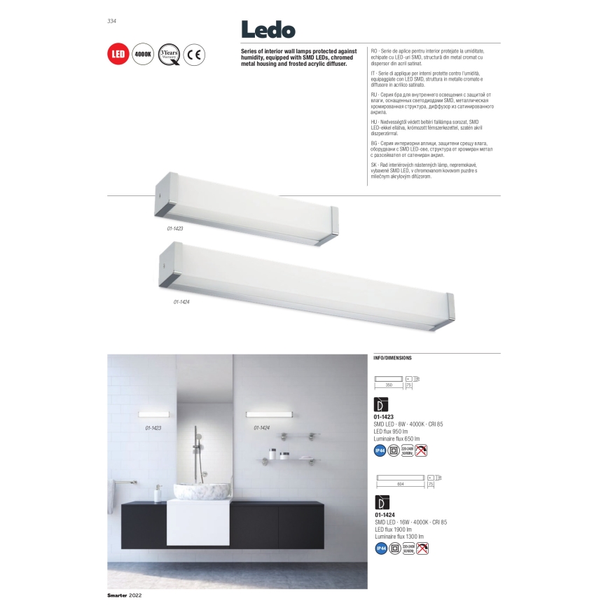 Redo 01-1423 - LED-seinävalaisin kylpyhuoneeseen LEDO LED/8W/230V IP44