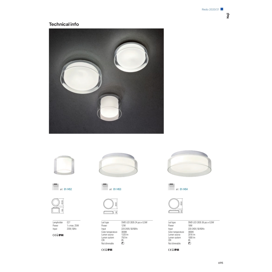 Redo 01-1453 - LED-kattovalaisin kylpyhuoneeseen NAJI LED/12W/230V halkaisija 30 cm IP44