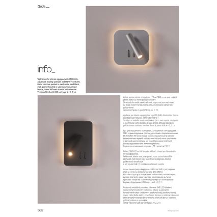 Redo 01-1492 - LED-seinävalaisin QUDA LED/6W/230V + LED/3W CRI 90 USB musta