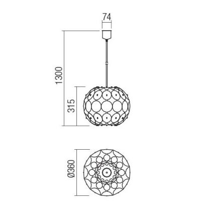 Redo 01-1508 - Kattokruunu johdossa ODEON 1xE27/42W/230V halkaisija 36 cm kulta