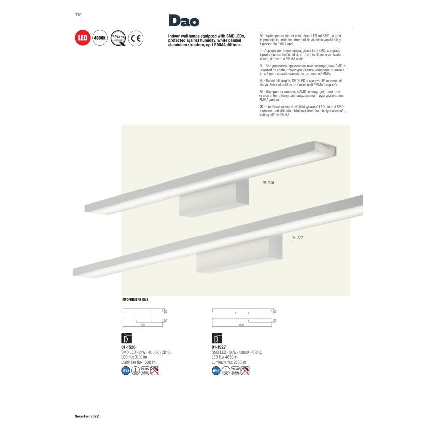 Redo 01-1527 - kylpyhuoneen LED-peilivalo DAO 1xLED/36W/230V IP44