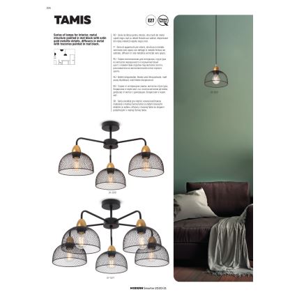 Redo 01-1573 - TAMIS-riippuvalaisin kaapelilla 3xE27/42W/230V, halkaisija 59 cm, musta