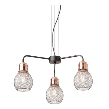 Redo 01-1579 - Vaijerilla ripustettava EDISON-riippuvalaisin 3xE27/42W/230V, halkaisija 53 cm, musta/kupari