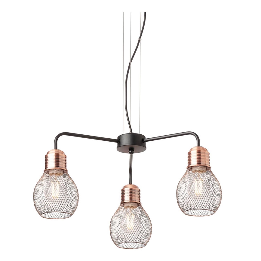 Redo 01-1579 - Vaijerilla ripustettava EDISON-riippuvalaisin 3xE27/42W/230V, halkaisija 53 cm, musta/kupari
