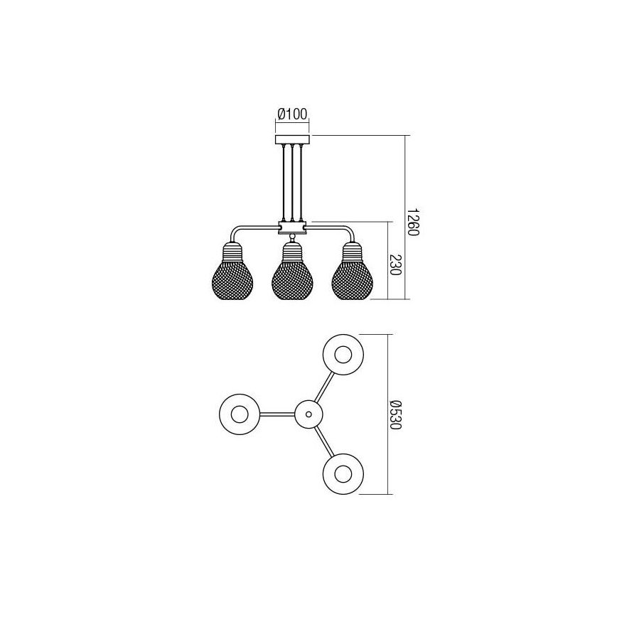 Redo 01-1579 - Vaijerilla ripustettava EDISON-riippuvalaisin 3xE27/42W/230V, halkaisija 53 cm, musta/kupari
