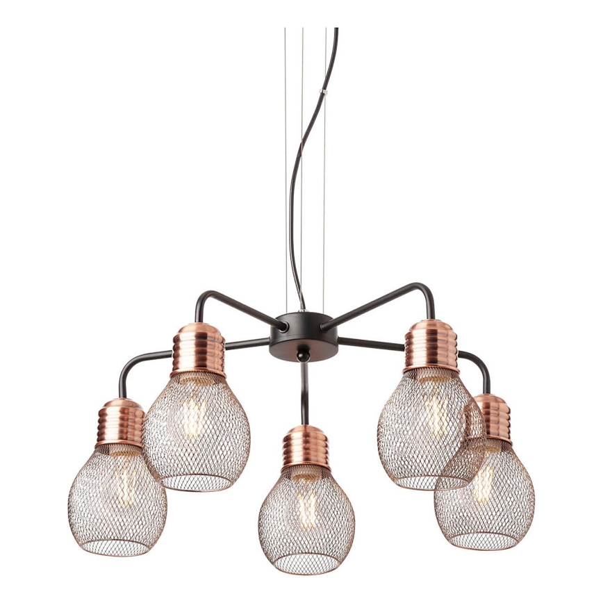 Redo 01-1580 - EDISON-riippuvalaisin kaapelilla 5xE27/42W/230V, halkaisija 53 cm, musta/kuparinvärinen