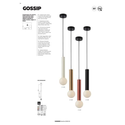 Redo 01-1661 - Kattokruunu johdossa GOSSIP 1xE27/42W/230V kupari