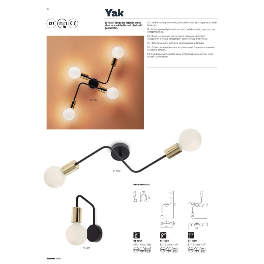 Redo 01-1669 - Kattovalo YAK 4xE27/42W/230V