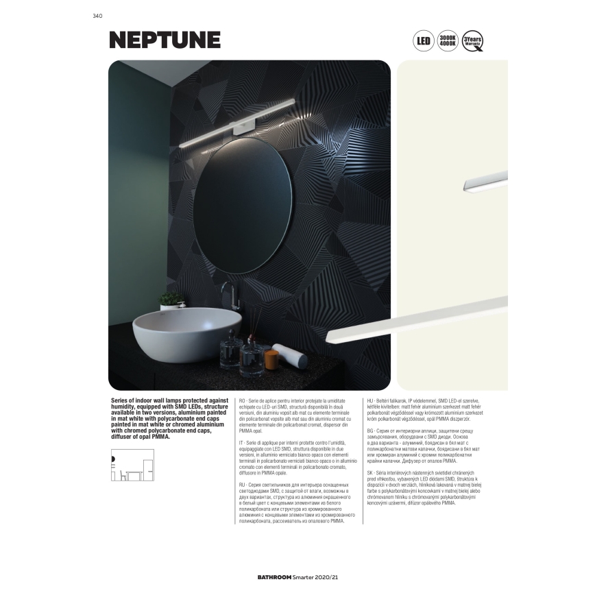 Redo 01-1672 - kylpyhuoneen LED-peilivalo NEPTUNE LED/12W/230V IP44