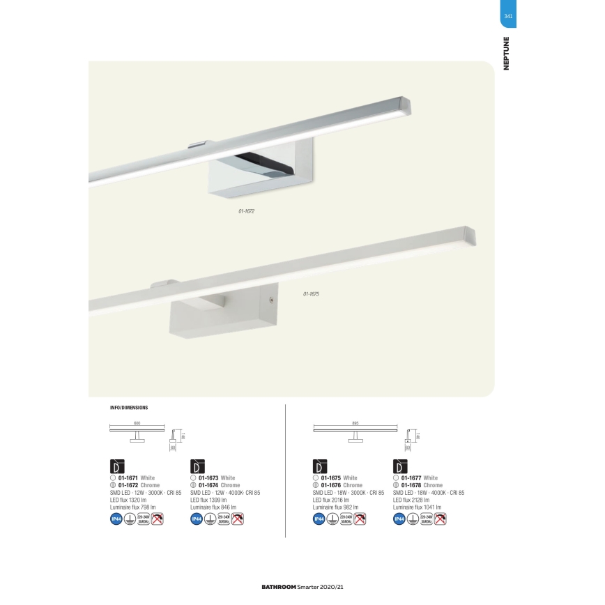 Redo 01-1672 - kylpyhuoneen LED-peilivalo NEPTUNE LED/12W/230V IP44