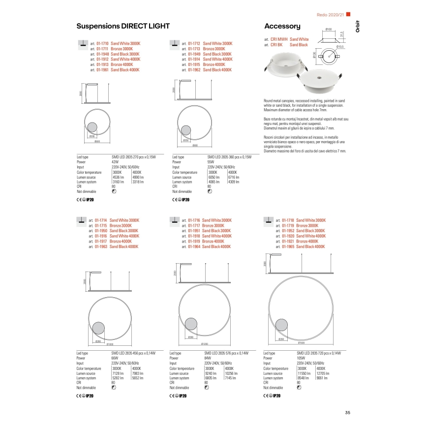 Redo 01-1712 - LED-kattokruunu narussa ORBIT LED/55W/230V
