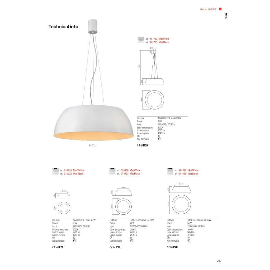 Redo 01-1732 - LED-kattokruunu johdossa BLAIR LED/55W/230V 3000K valkoinen