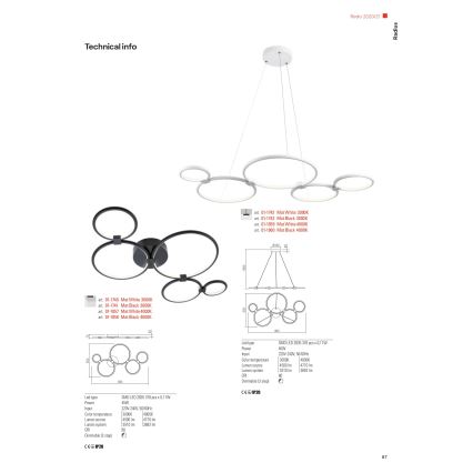 Redo 01-1742 - LED-kattokruunu narussa RADIUS LED/45W/230V
