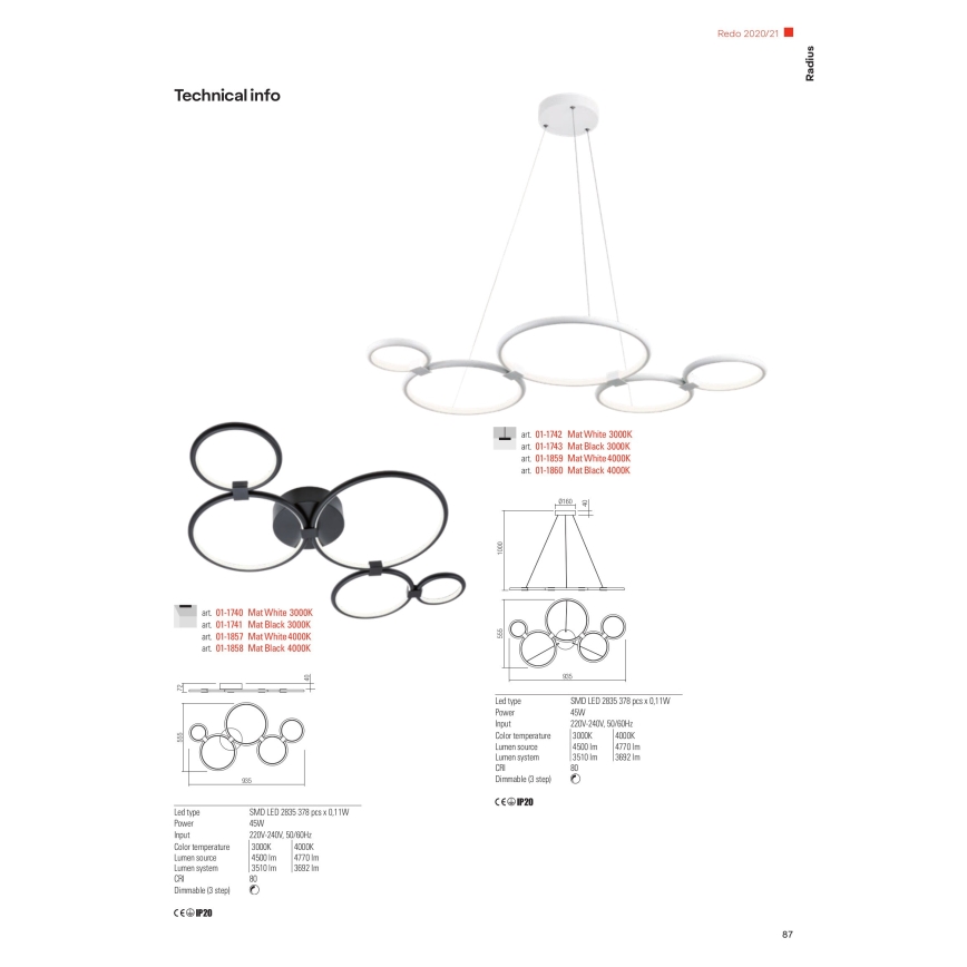 Redo 01-1742 - LED-kattokruunu narussa RADIUS LED/45W/230V