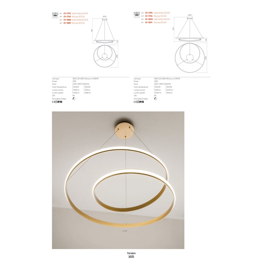 Redo 01-1790 - Himmennettävä LED-seinävalaisin TORSION LED/27W/230V pronssi