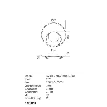 Redo 01-1790 - Himmennettävä LED-seinävalaisin TORSION LED/27W/230V pronssi