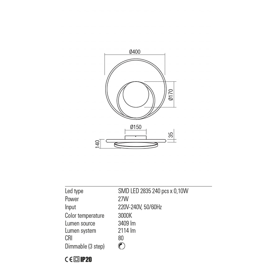 Redo 01-1790 - Himmennettävä LED-seinävalaisin TORSION LED/27W/230V pronssi