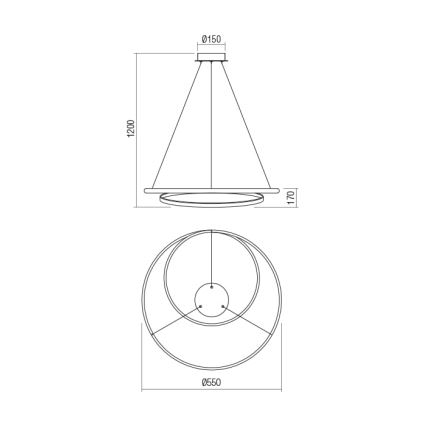 Redo 01-1793 - Himmennettävä LED-kattokruunu johdossa TORSION LED/29W/230V halkaisija 55 cm valkoinen