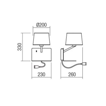 Redo 01-1807 - LED-seinävalaisin kanssa flexible pieni lamppu TOMO 1xE27/42W/230V + LED/3W/230V valkoinen