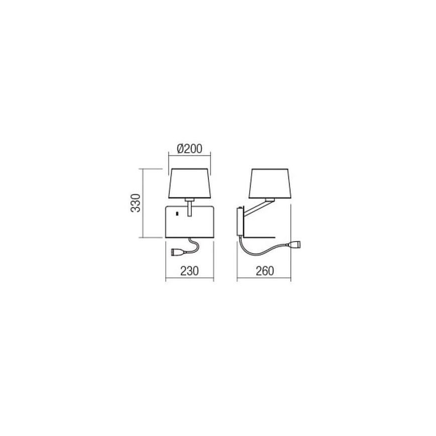 Redo 01-1807 - LED-seinävalaisin kanssa flexible pieni lamppu TOMO 1xE27/42W/230V + LED/3W/230V valkoinen
