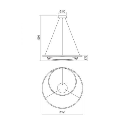 Redo 01-1888 - TORSION himmennettävä LED-riippuvalaisin vaijerilla, 29 W/230 V, halkaisija 55 cm, valkoinen