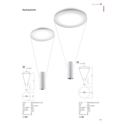 Redo 01-1970 - Himmennettävä LED-kattokruunu johdossa ESSENCE LED/24W/230V CRI 90 3000K valkoinen