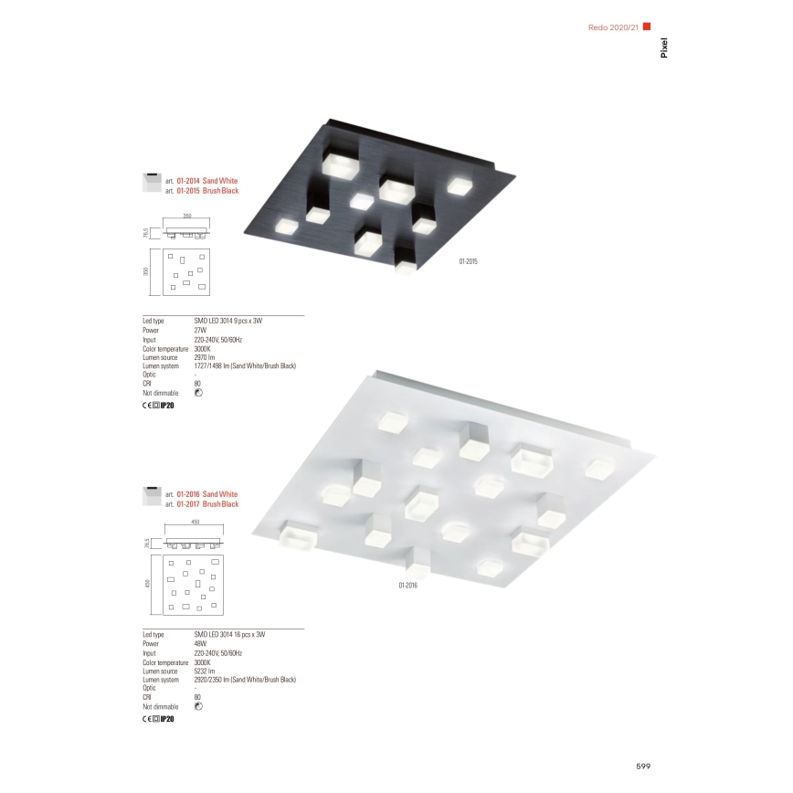 Redo 01-2017 - LED-kattovalaisin PIXEL LED/48W/230V 3000K 45x45 cm musta