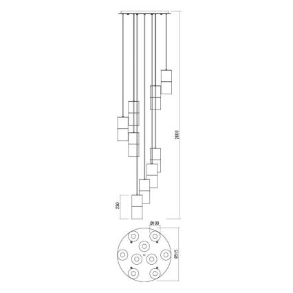 Redo 01-2027 - Kattokruunu johdossa IWI 9xE27/42W/230V musta