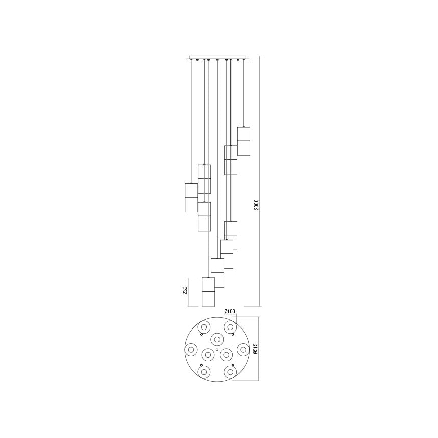 Redo 01-2027 - Kattokruunu johdossa IWI 9xE27/42W/230V musta