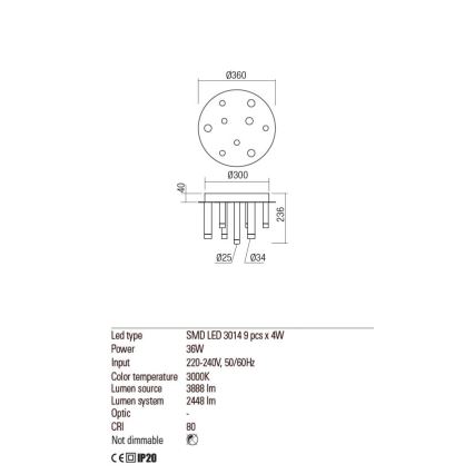 Redo 01-2042 - LED-kattovalaisin MADISON 9xLED/4W/230V kiiltävä kromi/musta/kupari