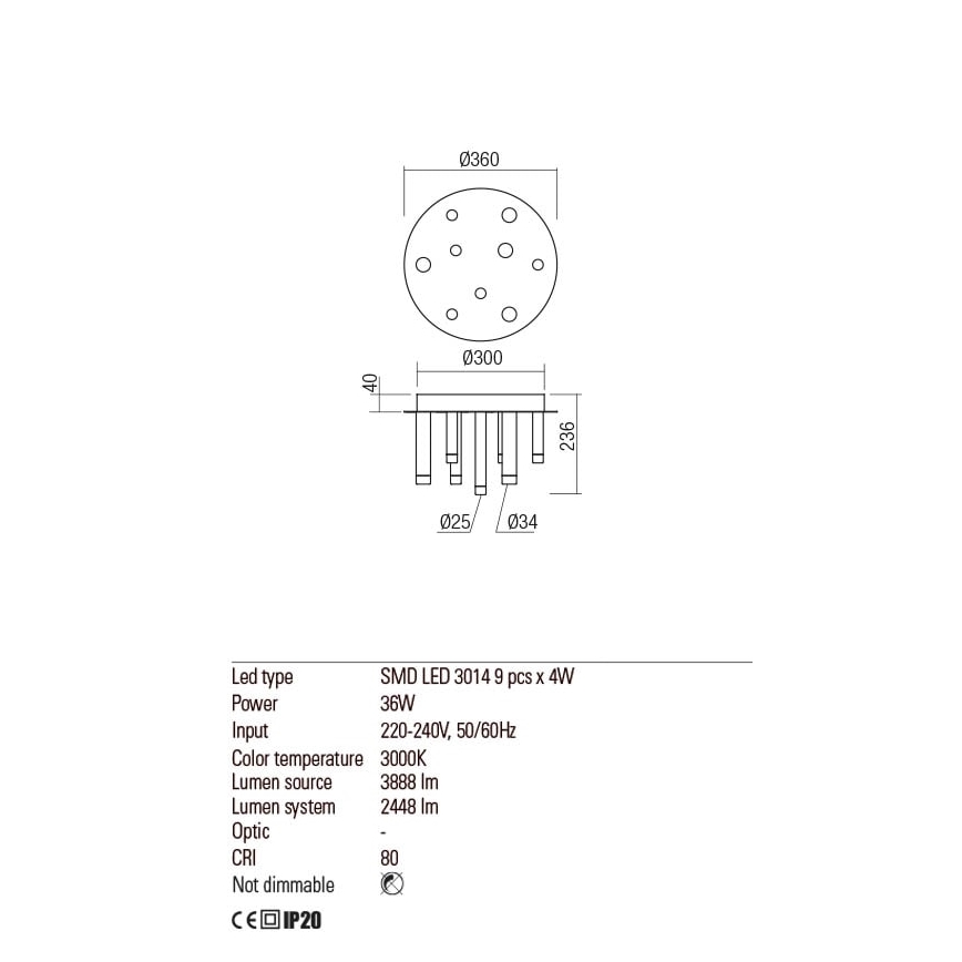 Redo 01-2042 - LED-kattovalaisin MADISON 9xLED/4W/230V kiiltävä kromi/musta/kupari
