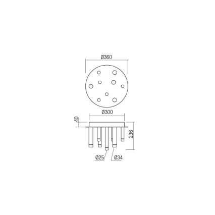 Redo 01-2042 - LED-kattovalaisin MADISON 9xLED/4W/230V kiiltävä kromi/musta/kupari