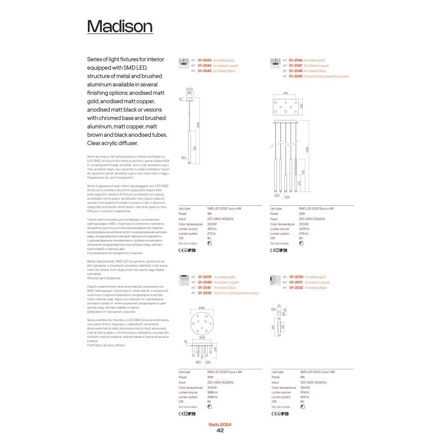 Redo 01-2045 - LED-kattokruunu johdossa MADISON LED/4W/230V musta