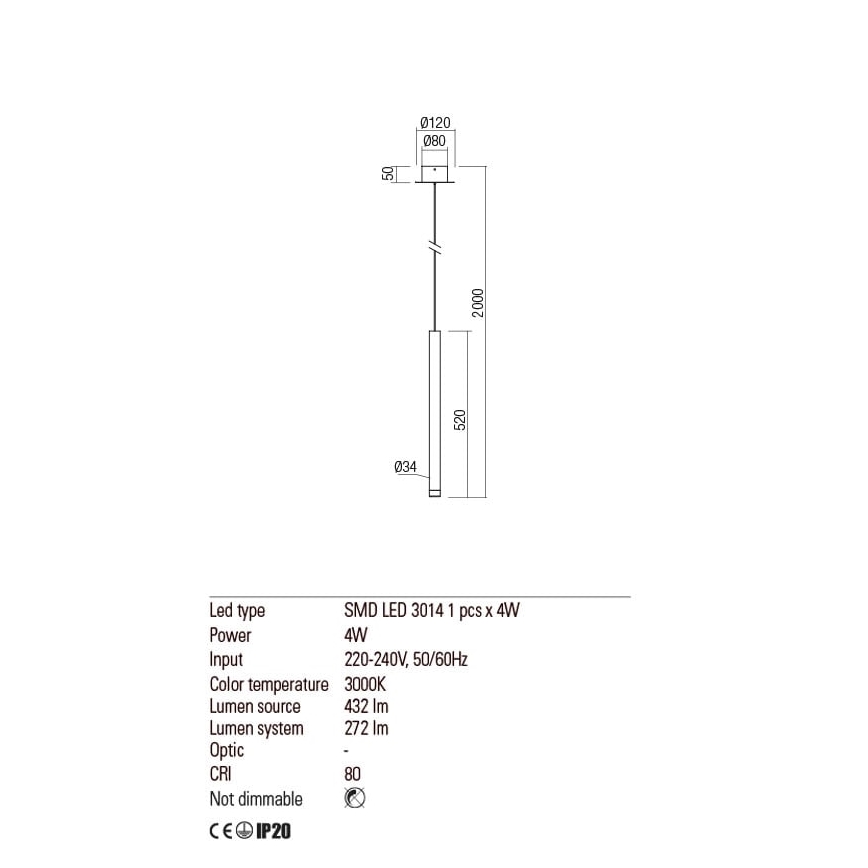 Redo 01-2045 - LED-kattokruunu johdossa MADISON LED/4W/230V musta