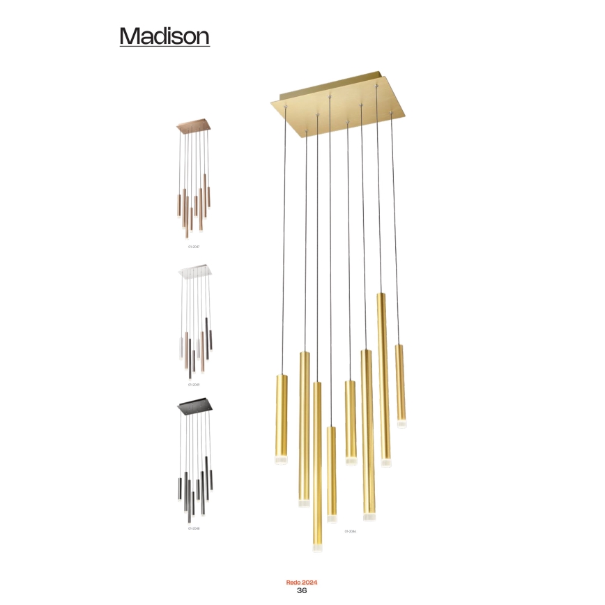 Redo 01-2047 - LED-kattokruunu johdossa MADISON 8xLED/4W/230V kupari