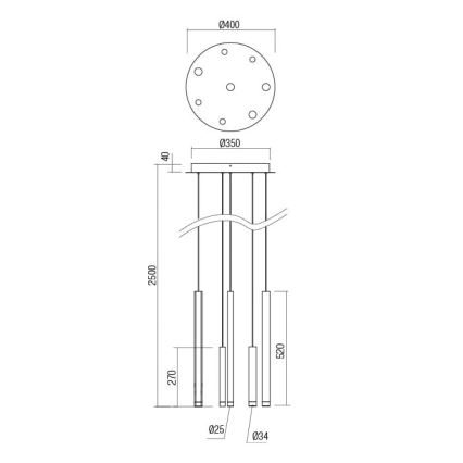 Redo 01-2052 - LED-kattokruunu johdossa MADISON 8xLED/4W/230V musta