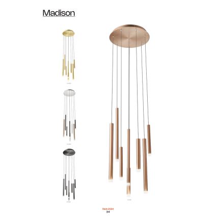 Redo 01-2053 - LED-kattokruunu johdossa MADISON 8xLED/4W/230V kiiltävä kromi/musta/kupari