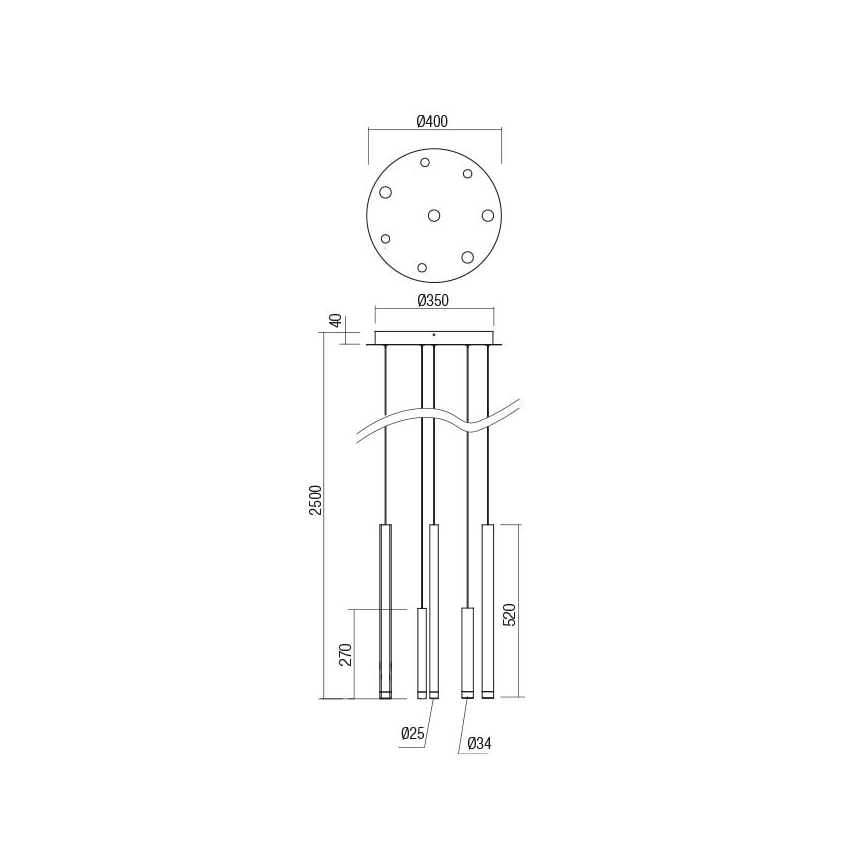 Redo 01-2053 - LED-kattokruunu johdossa MADISON 8xLED/4W/230V kiiltävä kromi/musta/kupari