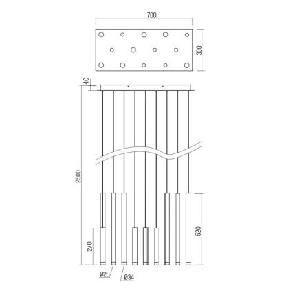 Redo 01-2055 - LED-kattokruunu johdossa MADISON 14xLED/4W/230V kupari