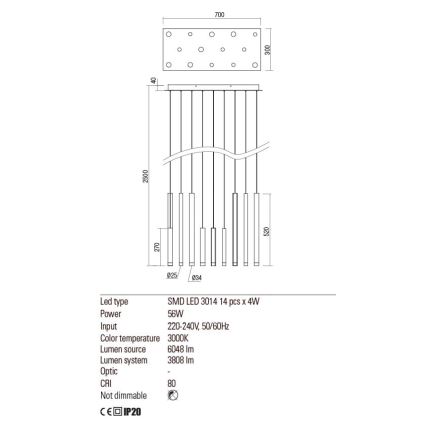 Redo 01-2057 - LED-kattokruunu johdossa MADISON 14xLED/4W/230V kiiltävä kromi/musta/kupari