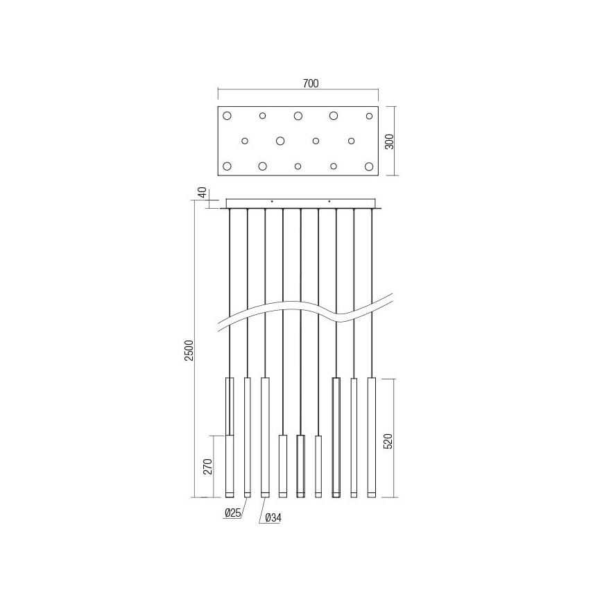 Redo 01-2057 - LED-kattokruunu johdossa MADISON 14xLED/4W/230V kiiltävä kromi/musta/kupari