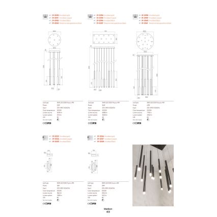 Redo 01-2059 - LED-kattokruunu johdossa MADISON 16xLED/4W/230V kupari
