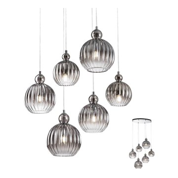 Redo 01-2069 - Kattokruunu johdossa PLUMEN 6xE14/42W/230V harmaa